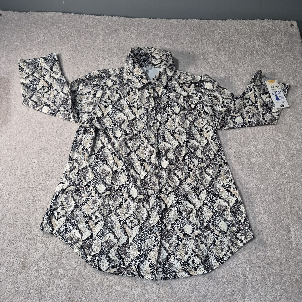 Lulu-B Python Snakeskin Print Button Up Top Womens Large UPF 50+ NWT Active